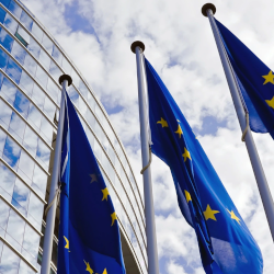 EU flags in front of the EU parliament
